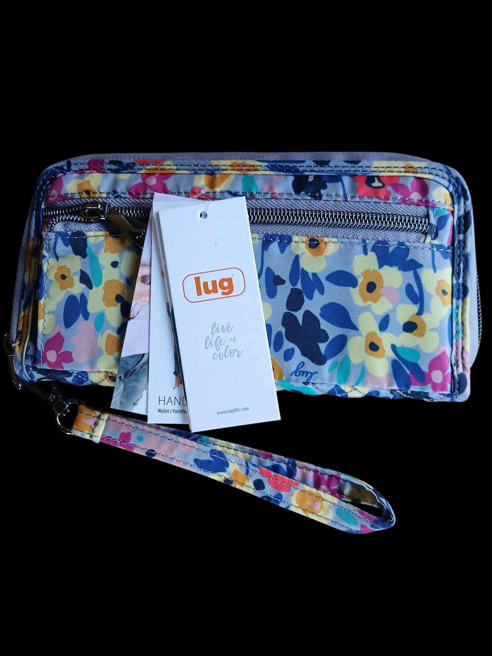 LUG RFID Bright Floral Zip Wallet Wristlet in Yellow Blue Pink New!!